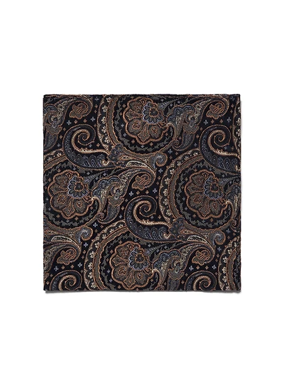 Blue and Cognac Paisley Pocket Square