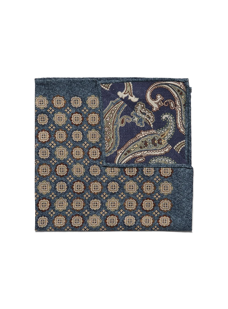 Reversible Medallion and Paisley Pocket Square