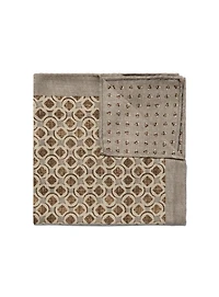 Grey Reversible Pocket Square with Cognac Pattern