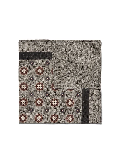 Grey Reversible Pocket Square with Red Pattern