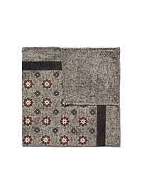 Grey Reversible Pocket Square with Red Pattern