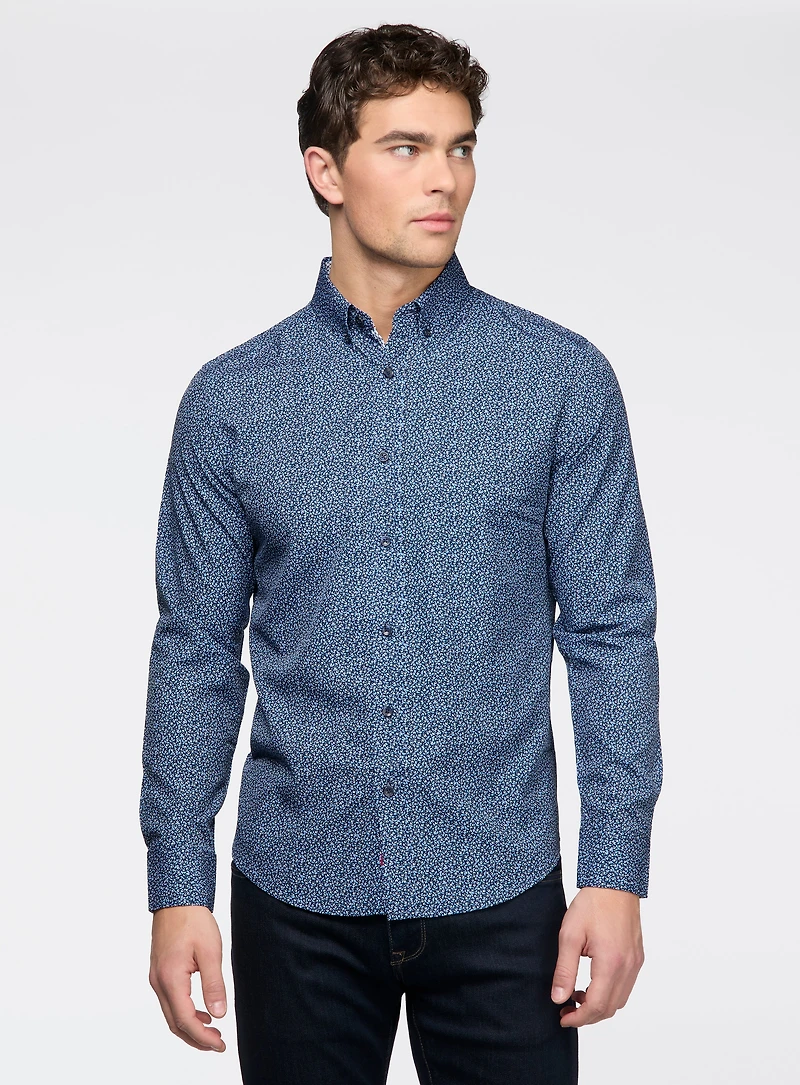 Micro Floral Print Navy Shirt