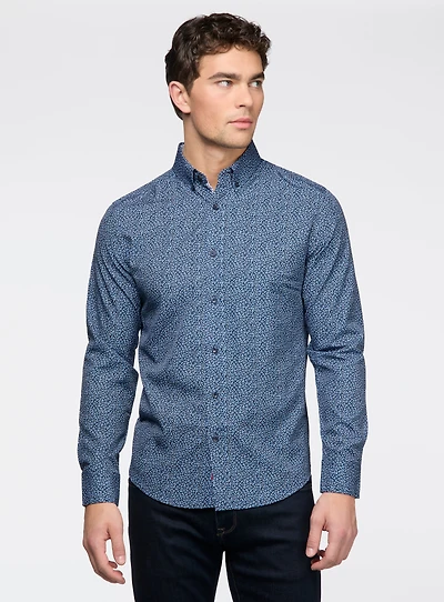 Chemise marine à micro fleurs