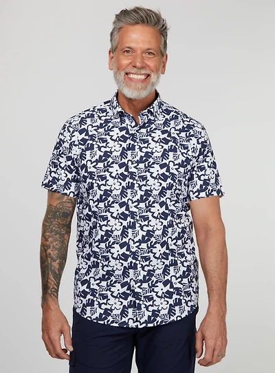 Abstract Flowers Print Seersucker Shirt