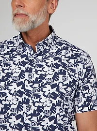 Abstract Flowers Print Seersucker Shirt