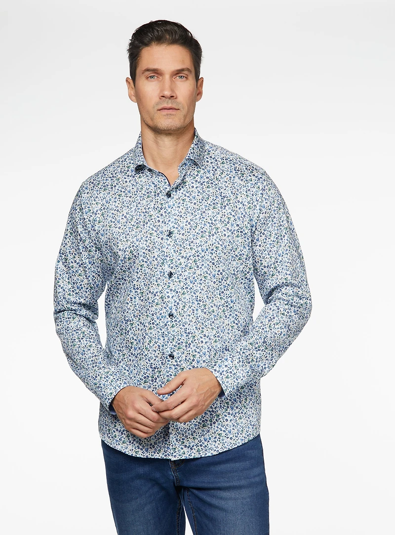 Micro Flowers Print Sateen Shirt
