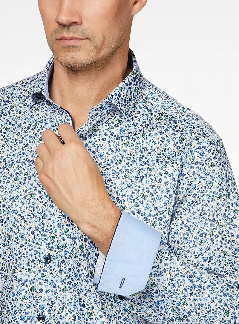 Micro Flowers Print Sateen Shirt