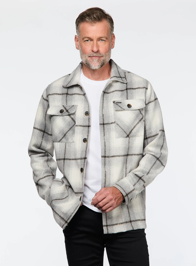 White Overshirt with Grey Plaid