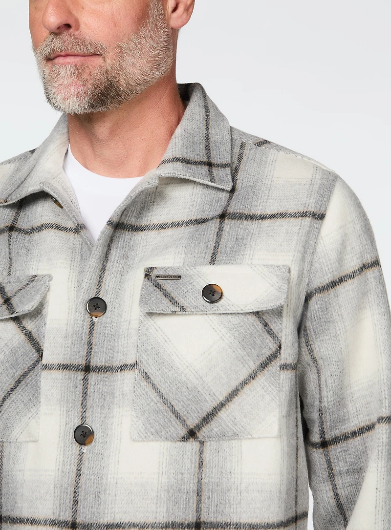 White Overshirt with Grey Plaid