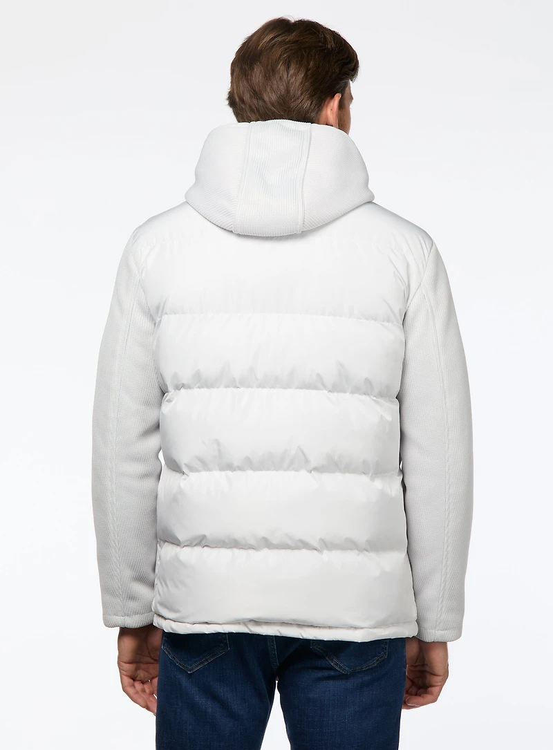Quilted Coat with Knit Sleeves