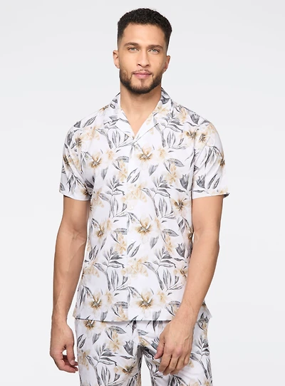 Big Flowers Print Stretch Shirt