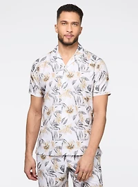 Big Flowers Print Stretch Shirt