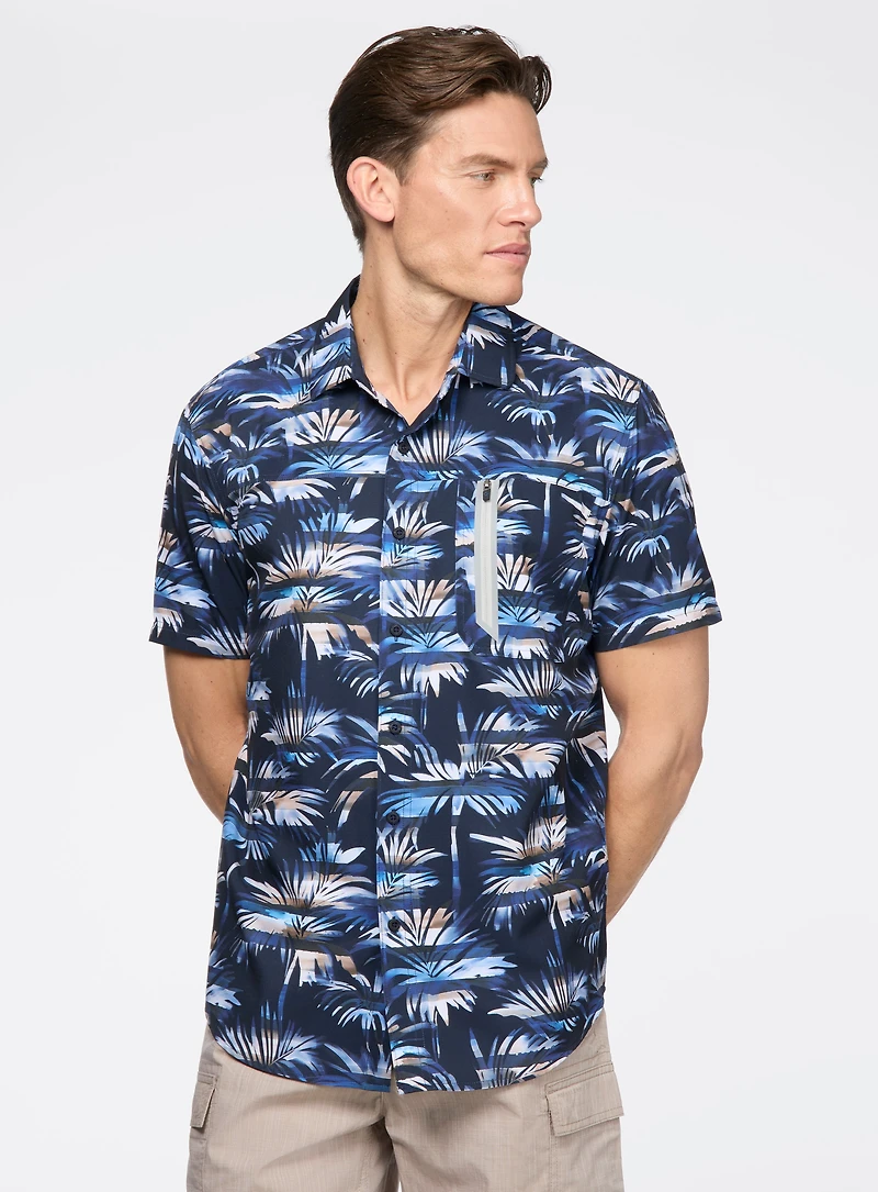 Palm Tree Print Stretch Shirt