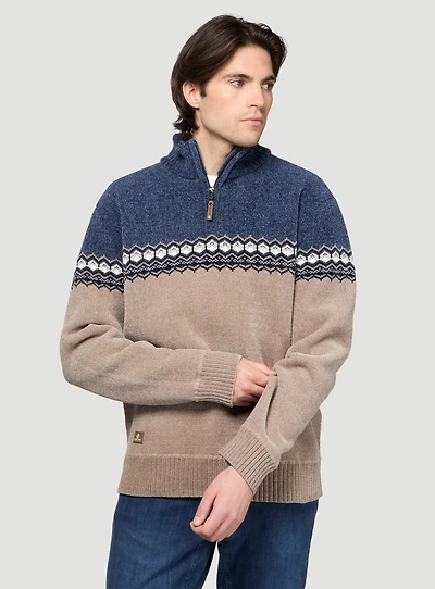 Chandail beige et bleu en chenille