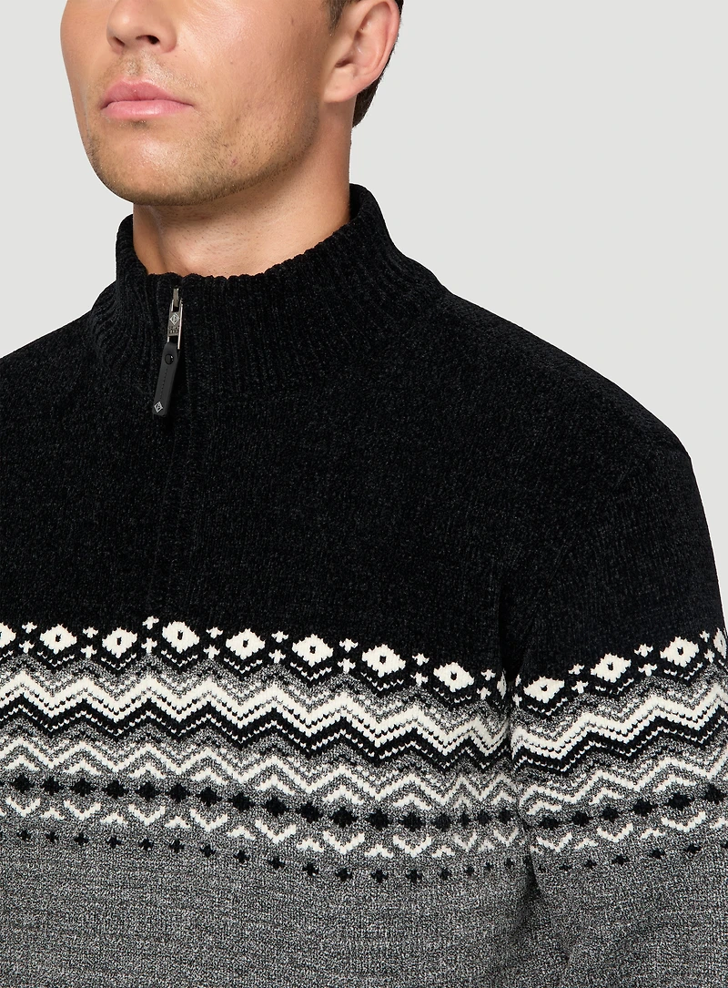 Chandail noir et gris en chenille