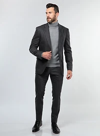 Complet charbon à rayures grises