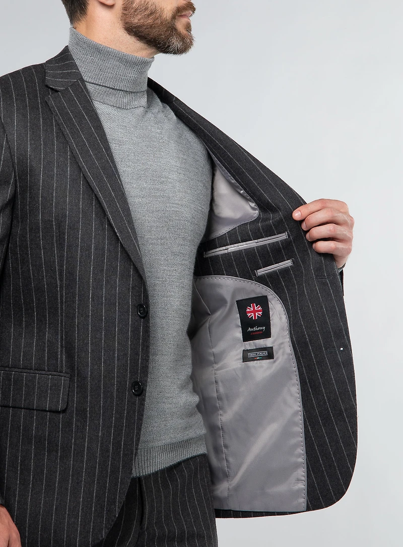 Complet charbon à rayures grises