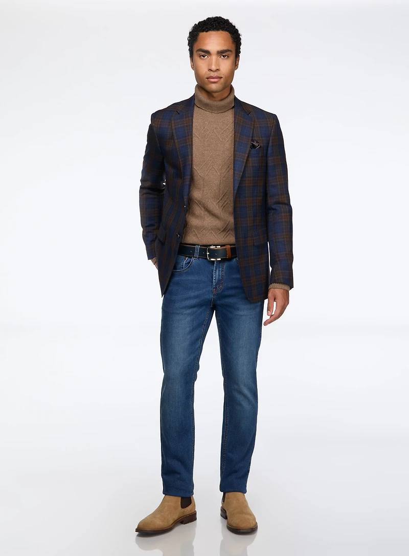 Navy Sport Jacket with Brown Checks