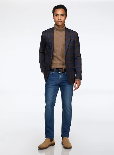 Navy Sport Jacket with Brown Checks