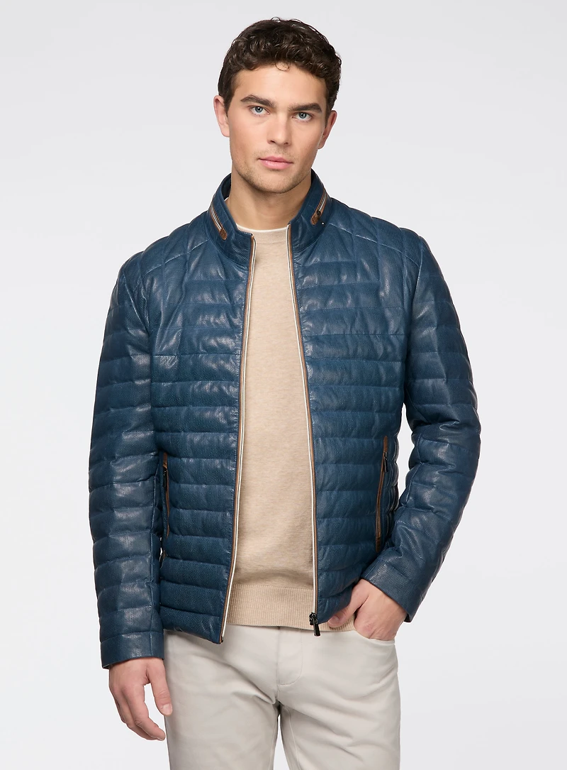 Blue Quilted Leather Jacket