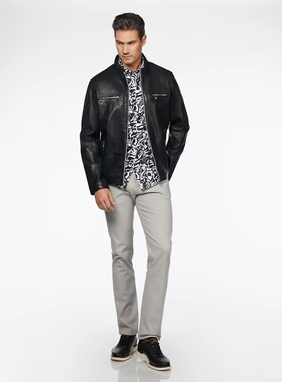 Manteau en cuir perforé noir