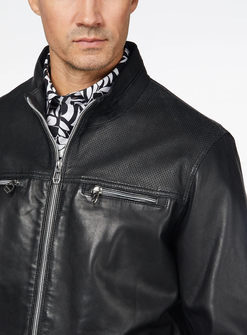 Manteau en cuir perforé noir
