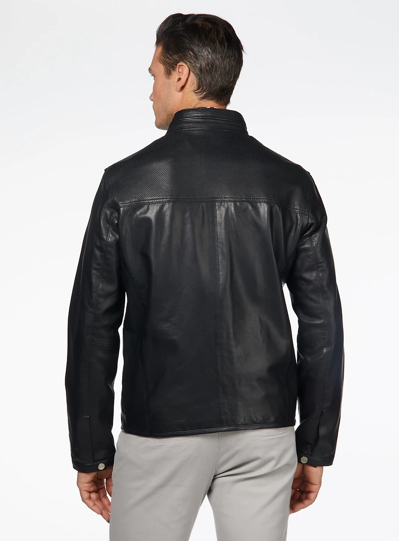 Manteau en cuir perforé noir
