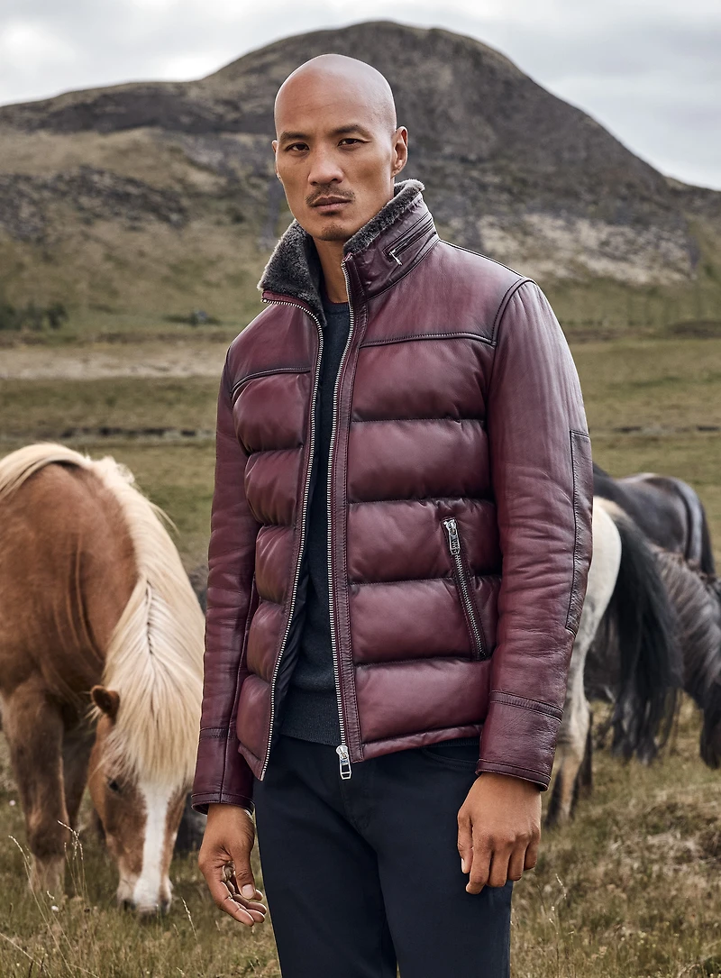 Manteau en cuir matelassé bourgogne