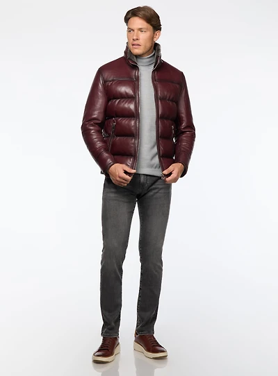 Manteau en cuir matelassé bourgogne