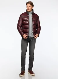 Manteau en cuir matelassé bourgogne