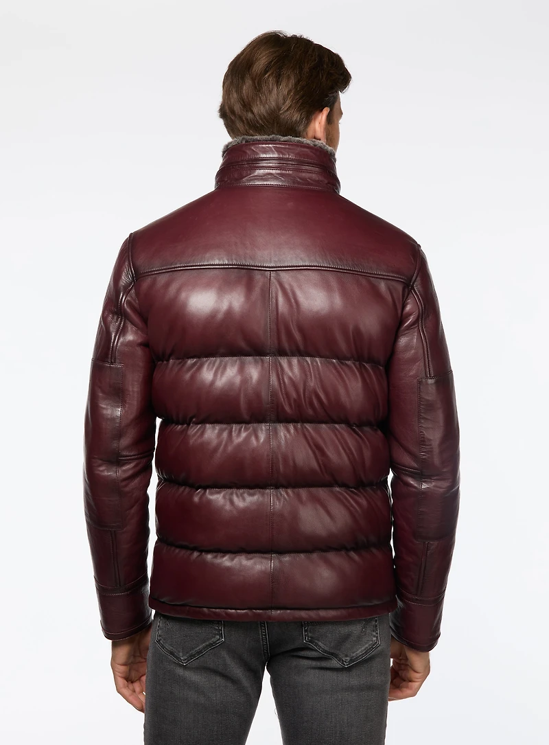 Manteau en cuir matelassé bourgogne