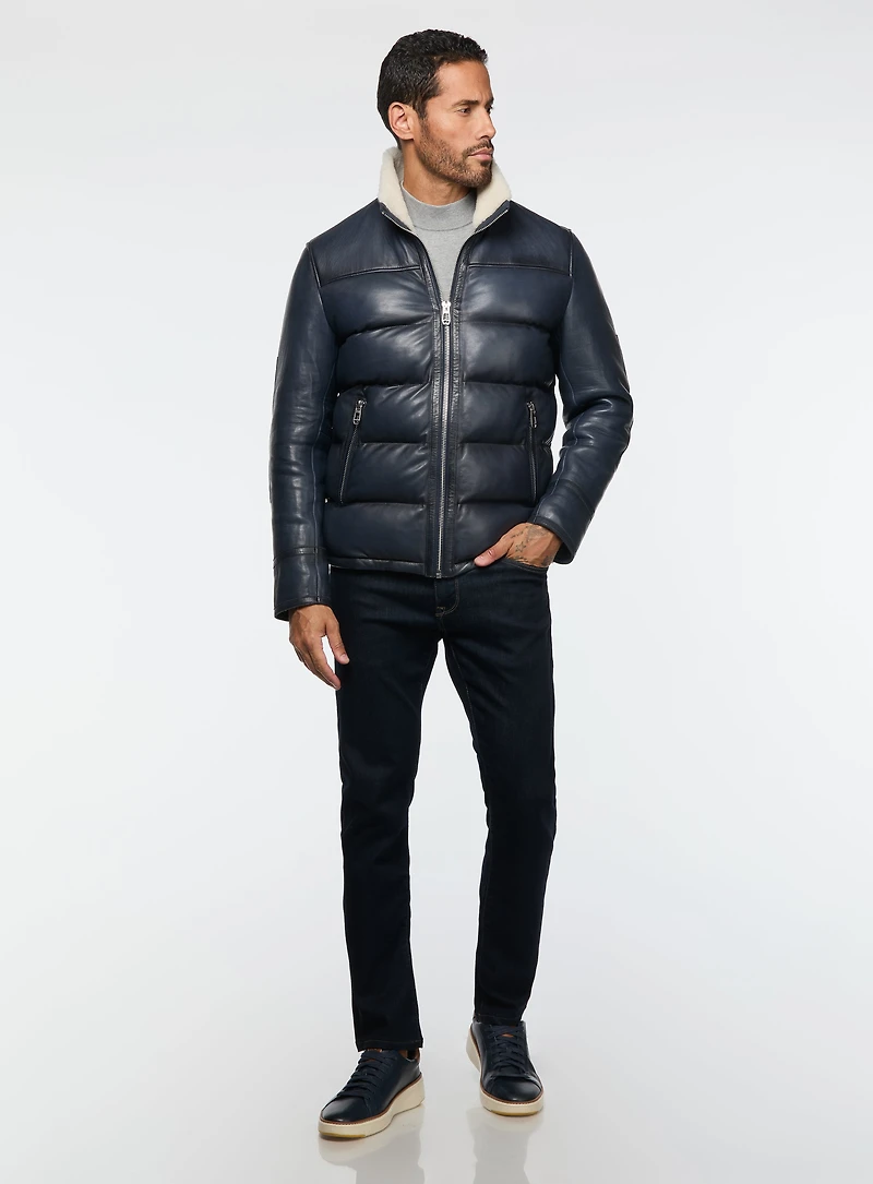 Manteau en cuir matelassé marine