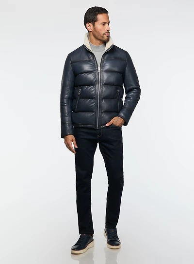 Manteau en cuir matelassé marine
