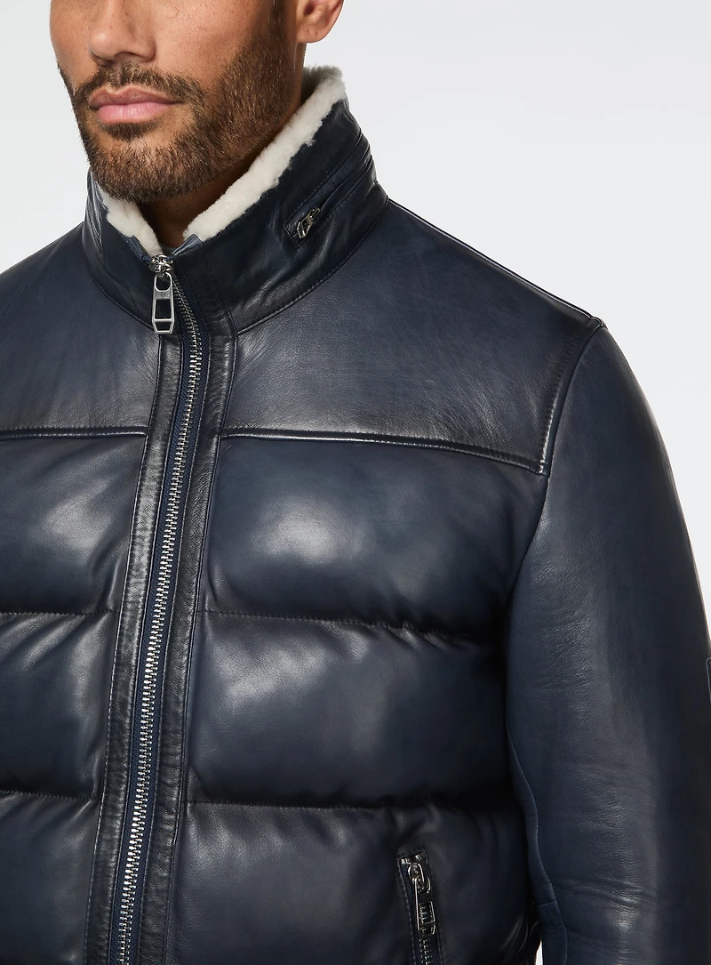 Manteau en cuir matelassé marine