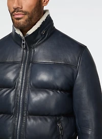 Manteau en cuir matelassé marine