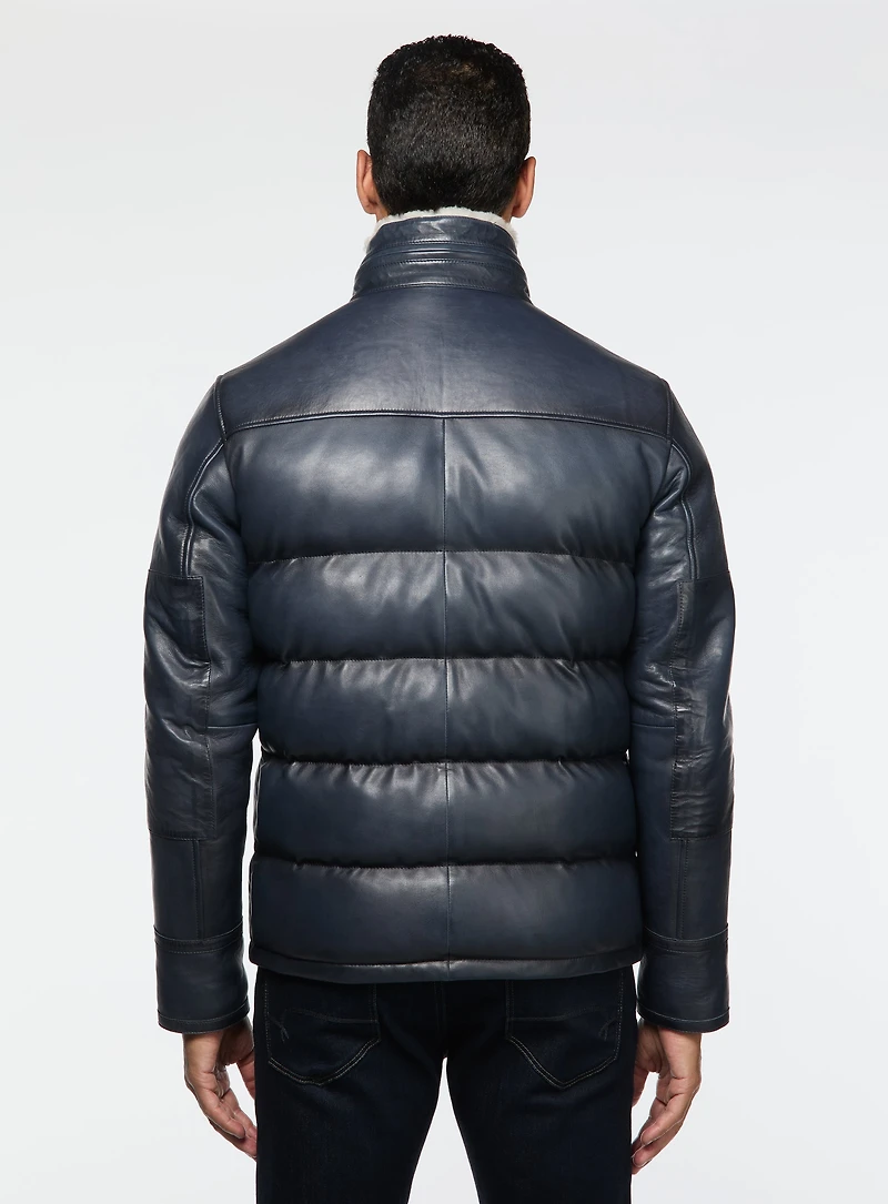 Manteau en cuir matelassé marine