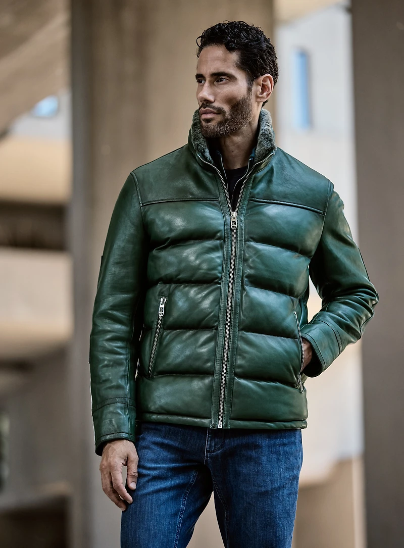 Manteau en cuir matelassé
