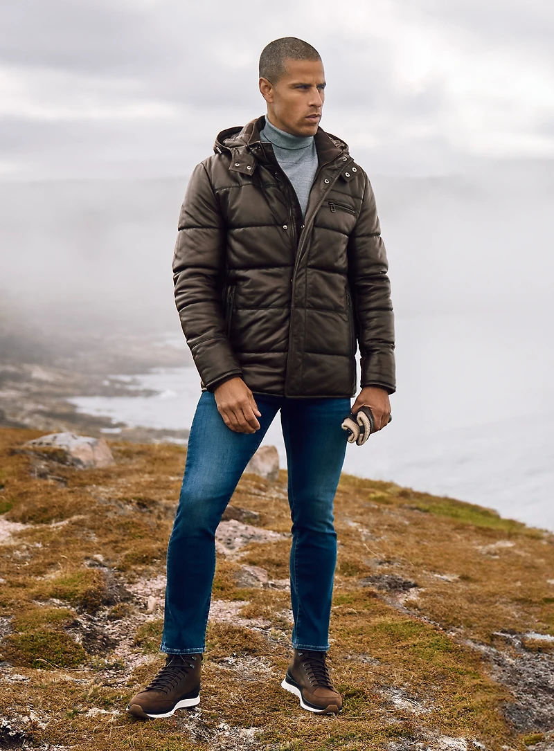 Hooded Brown Leather Jacket