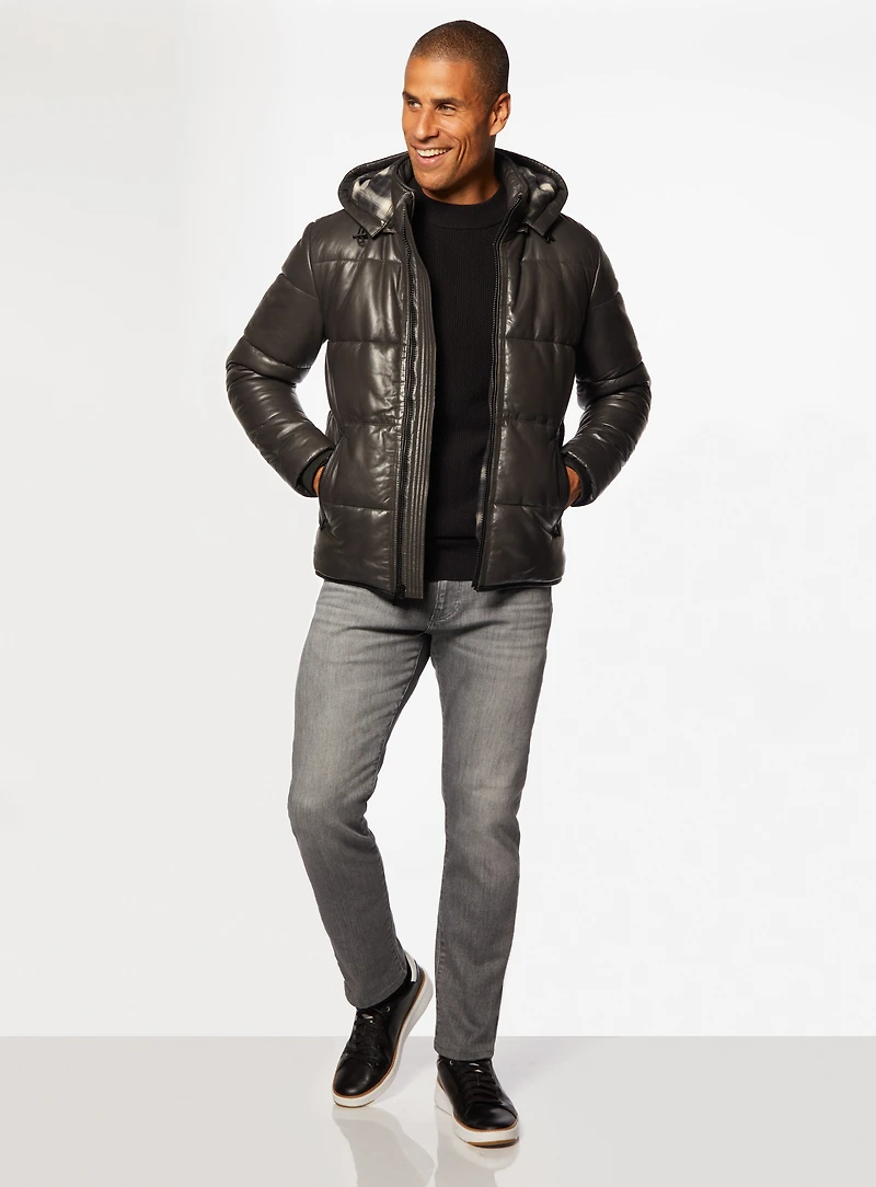 Hooded Brown Leather Jacket