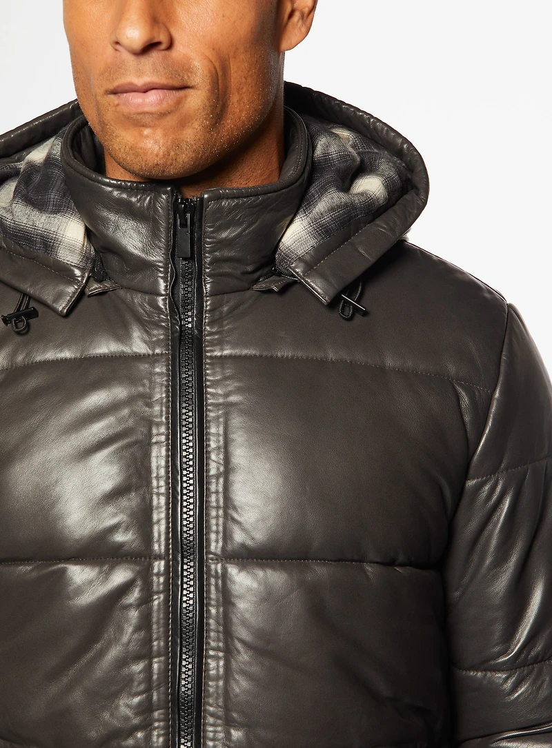 Hooded Brown Leather Jacket