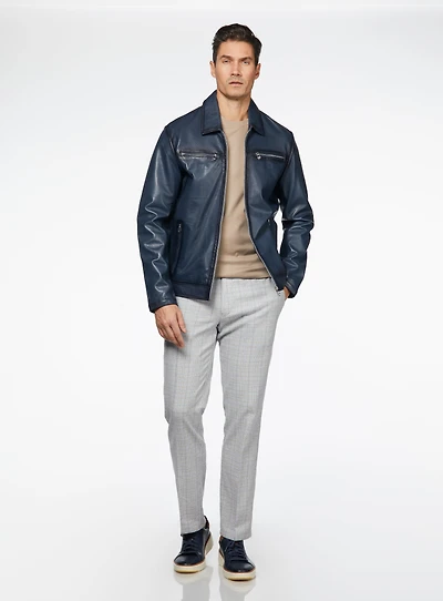 Navy Leather Jacket