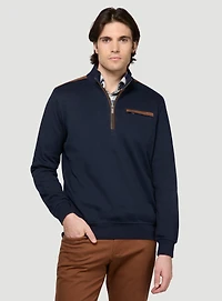 Navy Sweater with Faux Suede Details
