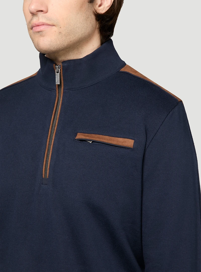 Navy Sweater with Faux Suede Details