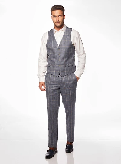 Veste bleue à carreaux beiges