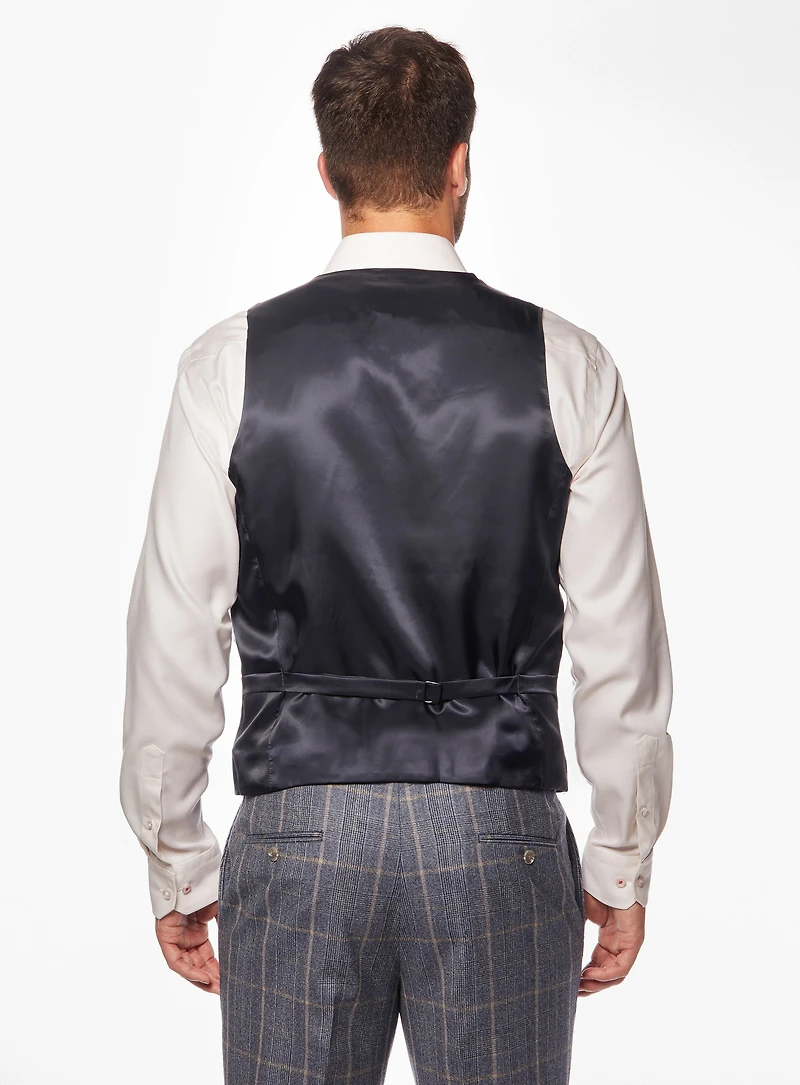 Beige Check Blue Vest