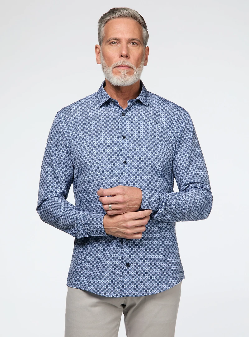 Chemise bleue à micro fleurs