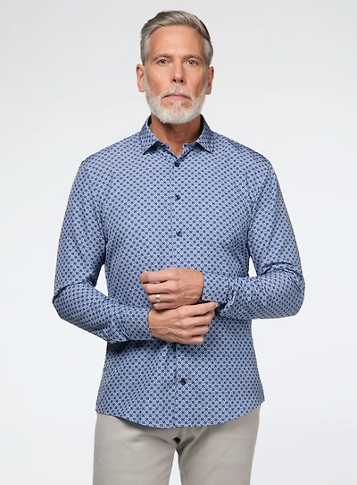 Chemise bleue à micro fleurs