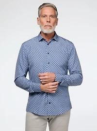 Chemise bleue à micro fleurs