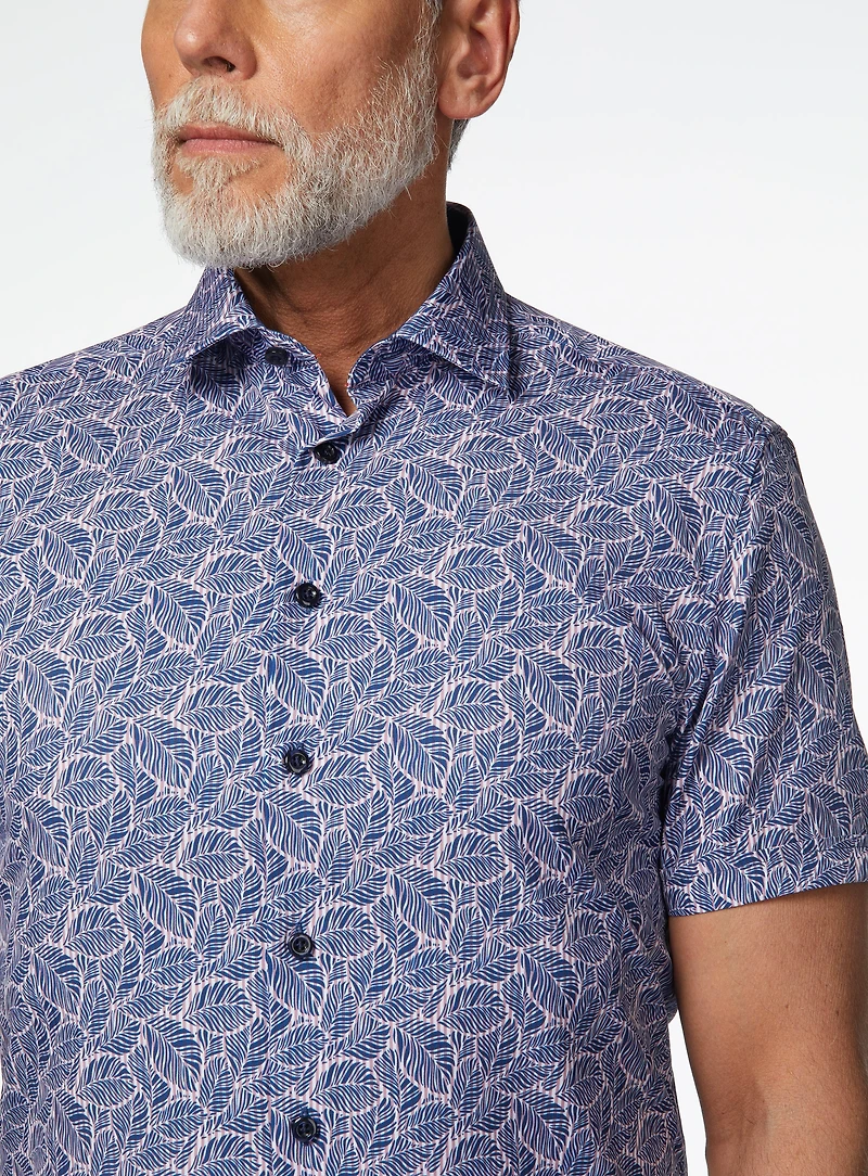 Chemise bleue à imprimé de fougères