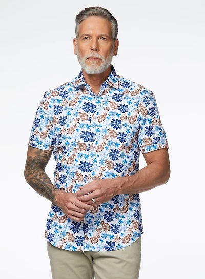Chemise à manches courtes imprimée de fougères